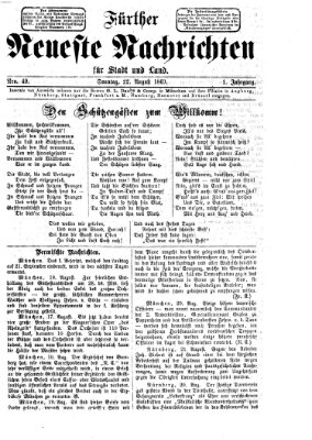 Fürther neueste Nachrichten für Stadt und Land (Fürther Abendzeitung) Sonntag 22. August 1869