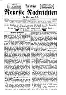 Fürther neueste Nachrichten für Stadt und Land (Fürther Abendzeitung) Dienstag 14. September 1869