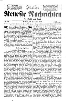 Fürther neueste Nachrichten für Stadt und Land (Fürther Abendzeitung) Mittwoch 29. September 1869