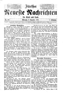 Fürther neueste Nachrichten für Stadt und Land (Fürther Abendzeitung) Mittwoch 3. November 1869