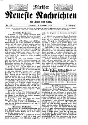 Fürther neueste Nachrichten für Stadt und Land (Fürther Abendzeitung) Donnerstag 4. November 1869