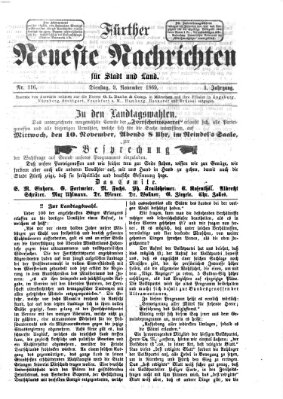 Fürther neueste Nachrichten für Stadt und Land (Fürther Abendzeitung) Dienstag 9. November 1869