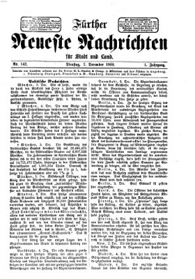 Fürther neueste Nachrichten für Stadt und Land (Fürther Abendzeitung) Dienstag 7. Dezember 1869