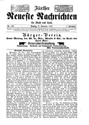 Fürther neueste Nachrichten für Stadt und Land (Fürther Abendzeitung) Montag 27. Dezember 1869
