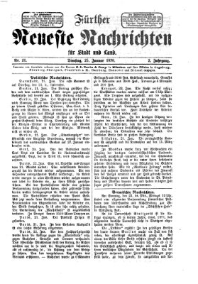 Fürther neueste Nachrichten für Stadt und Land (Fürther Abendzeitung) Dienstag 25. Januar 1870