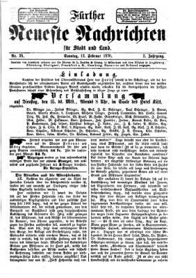 Fürther neueste Nachrichten für Stadt und Land (Fürther Abendzeitung) Sonntag 13. Februar 1870