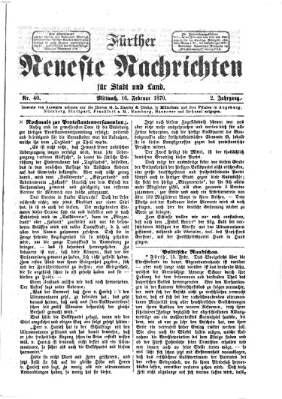 Fürther neueste Nachrichten für Stadt und Land (Fürther Abendzeitung) Mittwoch 16. Februar 1870