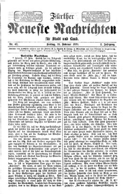 Fürther neueste Nachrichten für Stadt und Land (Fürther Abendzeitung) Freitag 18. Februar 1870