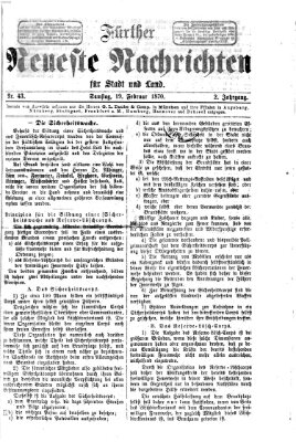 Fürther neueste Nachrichten für Stadt und Land (Fürther Abendzeitung) Samstag 19. Februar 1870