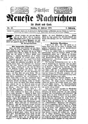 Fürther neueste Nachrichten für Stadt und Land (Fürther Abendzeitung) Samstag 26. Februar 1870