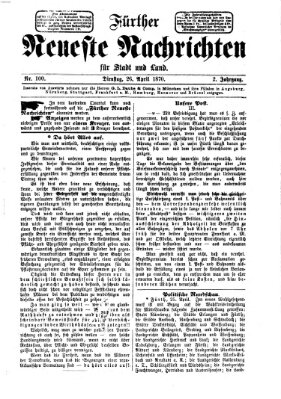 Fürther neueste Nachrichten für Stadt und Land (Fürther Abendzeitung) Dienstag 26. April 1870