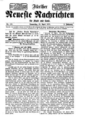 Fürther neueste Nachrichten für Stadt und Land (Fürther Abendzeitung) Donnerstag 28. April 1870