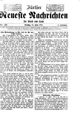 Fürther neueste Nachrichten für Stadt und Land (Fürther Abendzeitung) Dienstag 14. Juni 1870