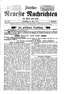 Fürther neueste Nachrichten für Stadt und Land (Fürther Abendzeitung) Donnerstag 23. Juni 1870