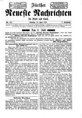 Fürther neueste Nachrichten für Stadt und Land (Fürther Abendzeitung) Dienstag 28. Juni 1870