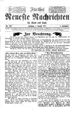 Fürther neueste Nachrichten für Stadt und Land (Fürther Abendzeitung) Samstag 6. August 1870