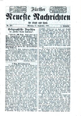 Fürther neueste Nachrichten für Stadt und Land (Fürther Abendzeitung) Mittwoch 21. September 1870