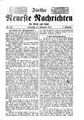 Fürther neueste Nachrichten für Stadt und Land (Fürther Abendzeitung) Donnerstag 22. September 1870