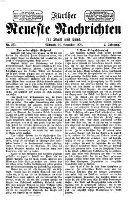 Fürther neueste Nachrichten für Stadt und Land (Fürther Abendzeitung) Mittwoch 16. November 1870