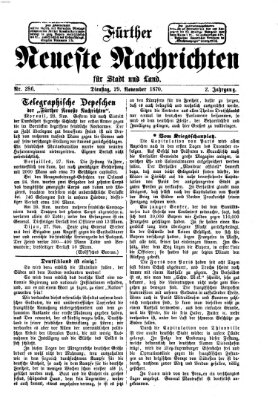 Fürther neueste Nachrichten für Stadt und Land (Fürther Abendzeitung) Dienstag 29. November 1870