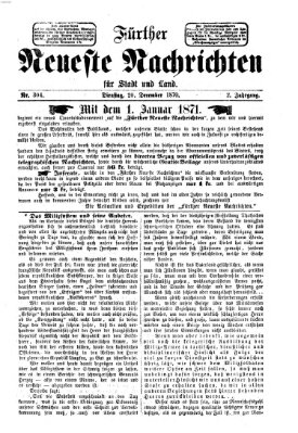 Fürther neueste Nachrichten für Stadt und Land (Fürther Abendzeitung) Dienstag 20. Dezember 1870