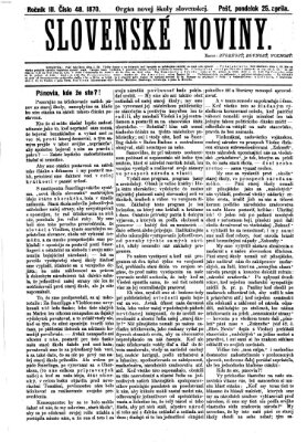 Slovenské noviny Montag 25. April 1870