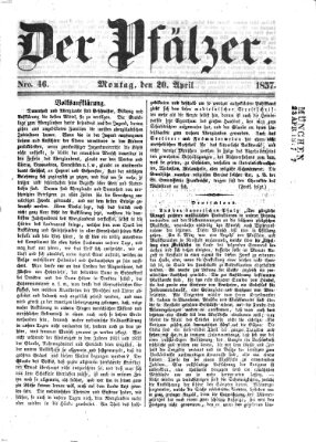 Pfälzer Montag 20. April 1857