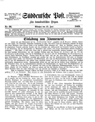 Süddeutsche Post Mittwoch 23. Juni 1869