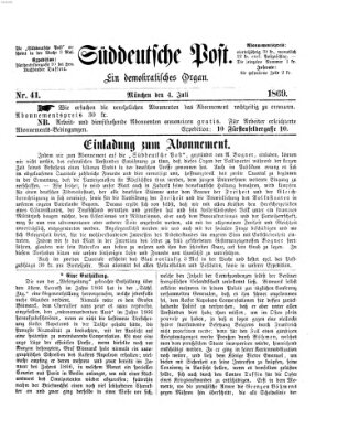 Süddeutsche Post Sonntag 4. Juli 1869