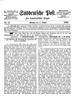 Süddeutsche Post Mittwoch 11. August 1869