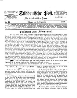 Süddeutsche Post Sonntag 19. September 1869