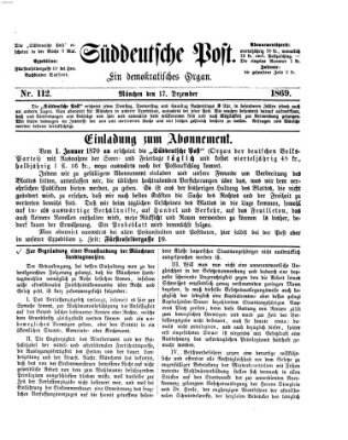 Süddeutsche Post Freitag 17. Dezember 1869