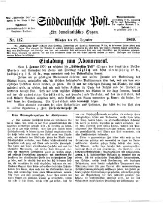 Süddeutsche Post Mittwoch 29. Dezember 1869