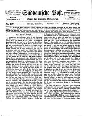 Süddeutsche Post Donnerstag 17. November 1870