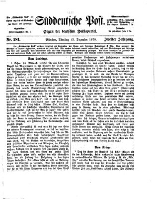 Süddeutsche Post Dienstag 13. Dezember 1870