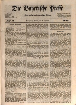 Die Bayerische Presse Sonntag 2. Dezember 1849