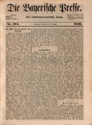 Die Bayerische Presse Mittwoch 14. August 1850