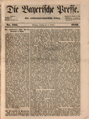 Die Bayerische Presse Samstag 12. Oktober 1850