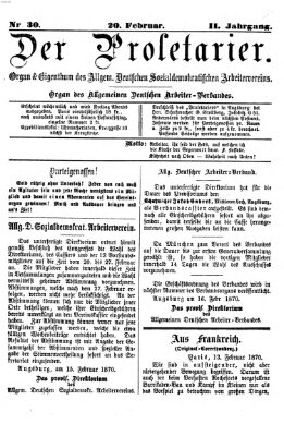 Der Proletarier Sonntag 20. Februar 1870