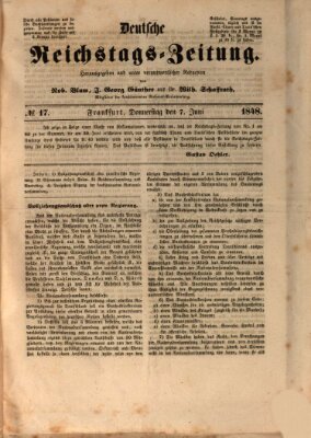 Deutsche Reichstags-Zeitung Mittwoch 7. Juni 1848