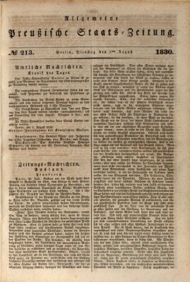 Allgemeine preußische Staats-Zeitung Dienstag 3. August 1830