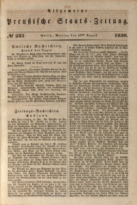 Allgemeine preußische Staats-Zeitung Montag 23. August 1830