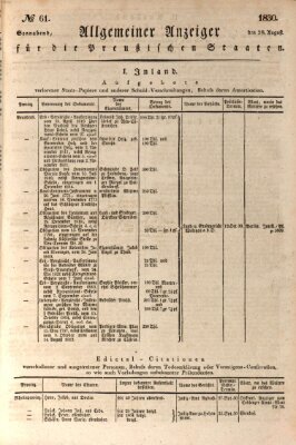 Allgemeine preußische Staats-Zeitung Samstag 28. August 1830