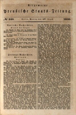 Allgemeine preußische Staats-Zeitung Montag 30. August 1830