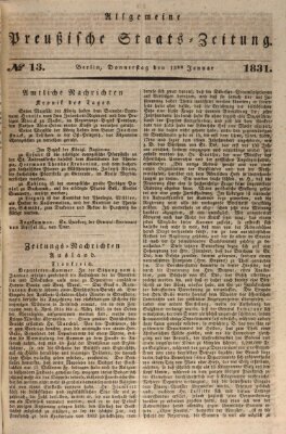 Allgemeine preußische Staats-Zeitung Donnerstag 13. Januar 1831