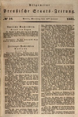 Allgemeine preußische Staats-Zeitung Sonntag 16. Januar 1831