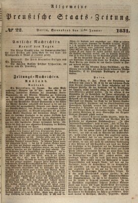 Allgemeine preußische Staats-Zeitung Samstag 22. Januar 1831