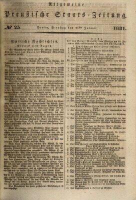 Allgemeine preußische Staats-Zeitung Dienstag 25. Januar 1831