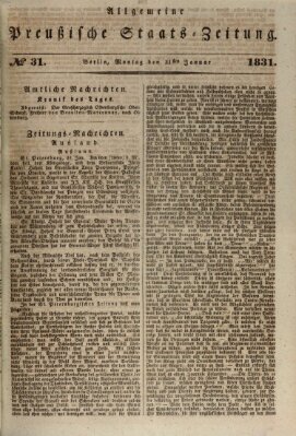 Allgemeine preußische Staats-Zeitung Montag 31. Januar 1831