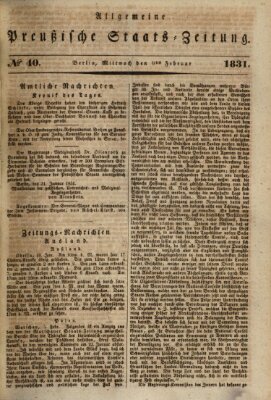 Allgemeine preußische Staats-Zeitung Mittwoch 9. Februar 1831